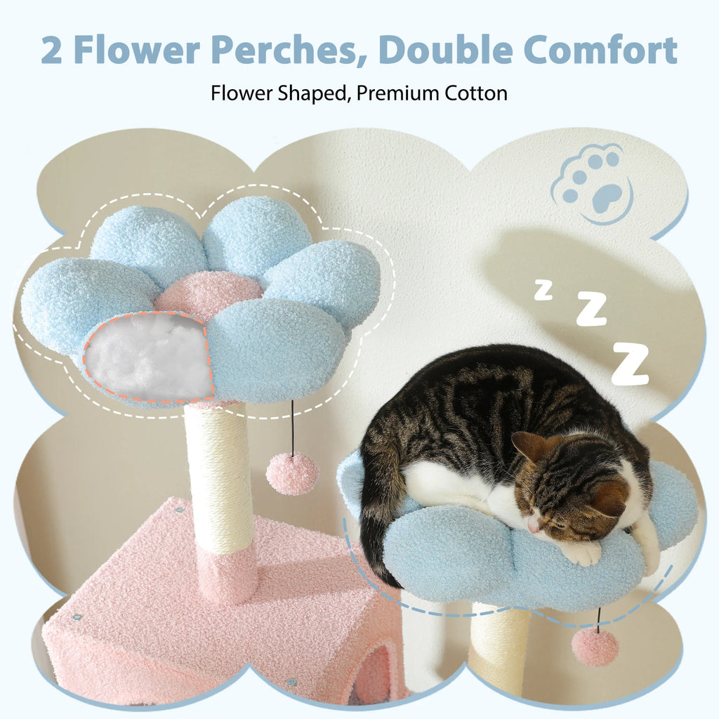 Árbol Rascador Multinivel para Gatos con Postes Rascadores, Hamaca, Casita, Percha Espaciosa y Bolas Colgantes para Gatos de Interior