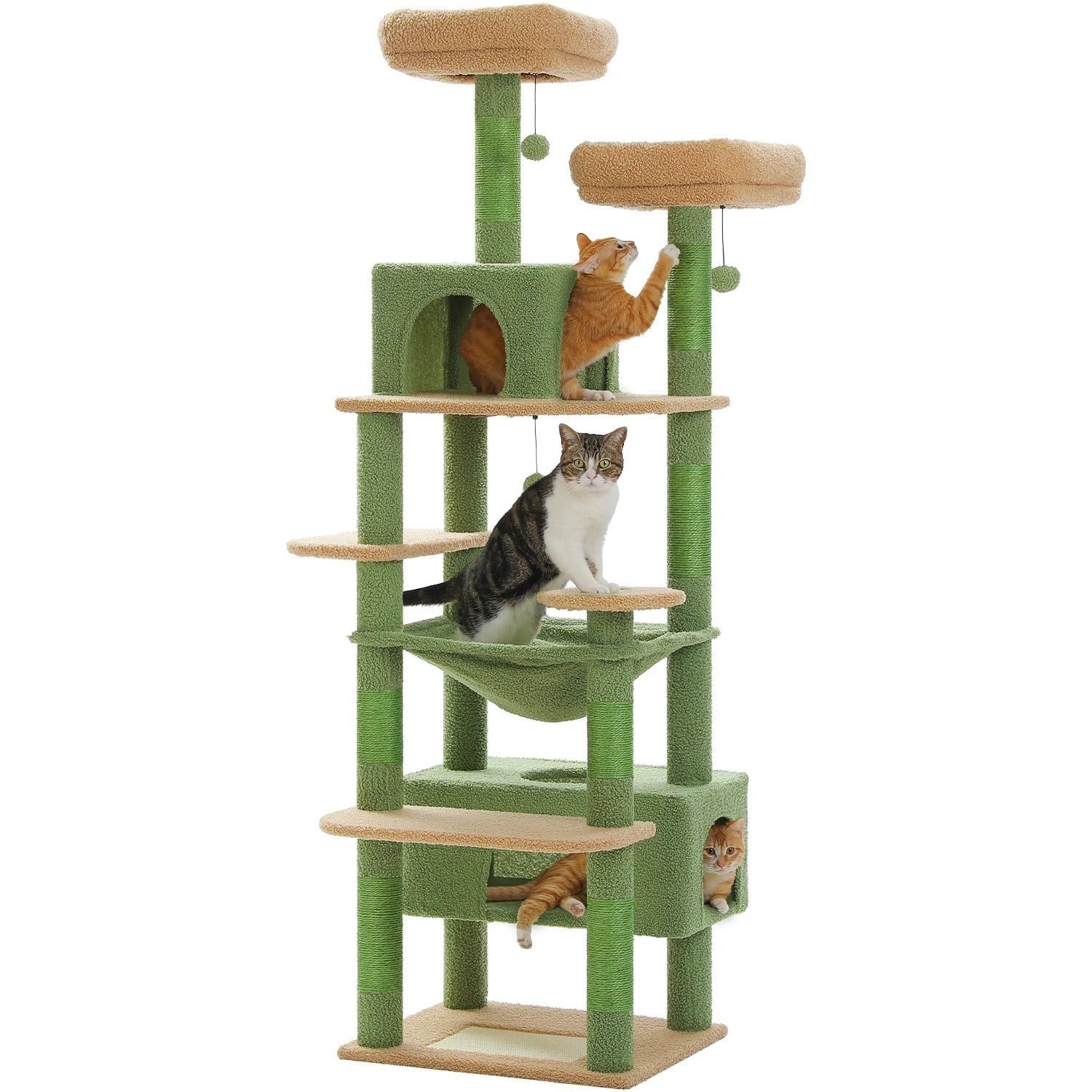 Árbol Rascador Multinivel para Gatos con Postes Rascadores, Hamaca, Casita, Percha Espaciosa y Bolas Colgantes para Gatos de Interior
