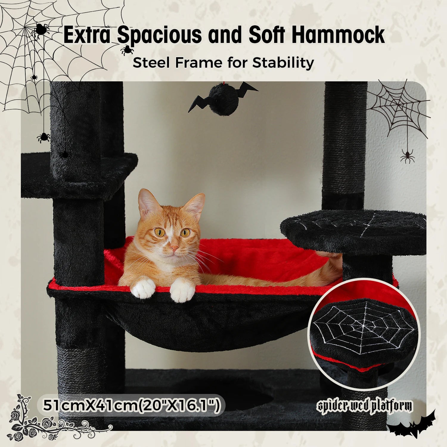 Árbol Rascador Multinivel para Gatos con Postes Rascadores, Hamaca, Casita, Percha Espaciosa y Bolas Colgantes para Gatos de Interior