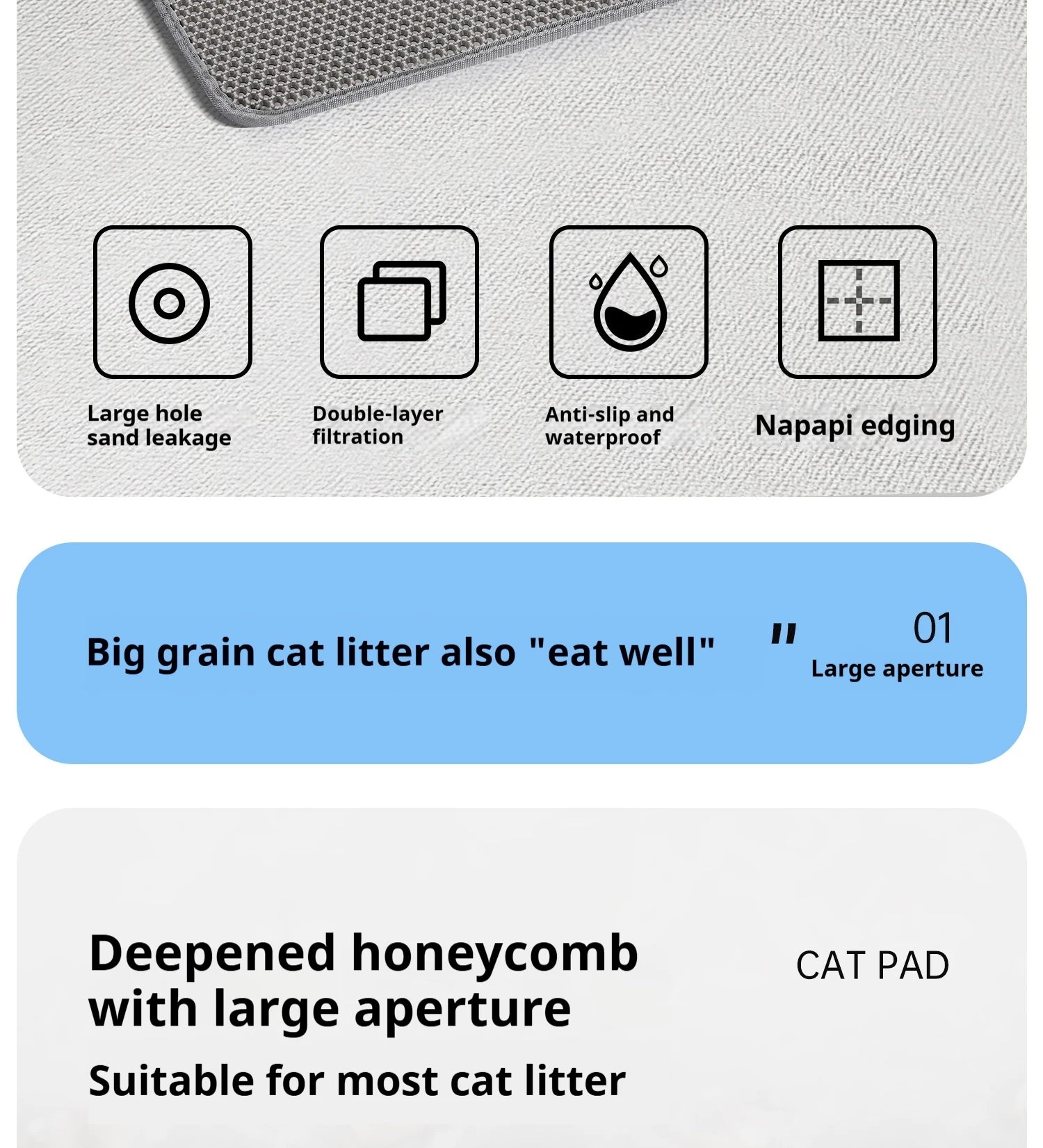 Alfombra para Arenero de Gatos, Impermeable Doble Capa, Antideslizante y Lavable para Mascotas