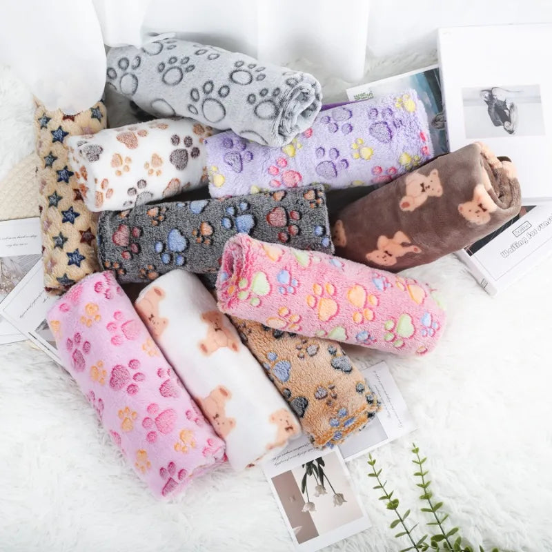 Manta Suave y Esponjosa para Mascotas, Franela con Estampado de Huellas, Cama Cálida y Cómoda para Perros y Gatos