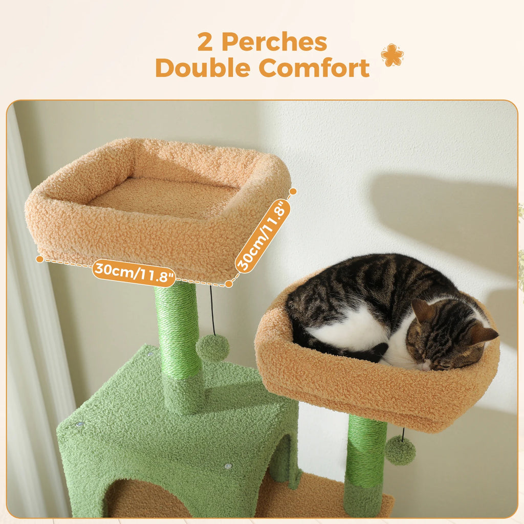 Árbol Rascador Multinivel para Gatos con Postes Rascadores, Hamaca, Casita, Percha Espaciosa y Bolas Colgantes para Gatos de Interior