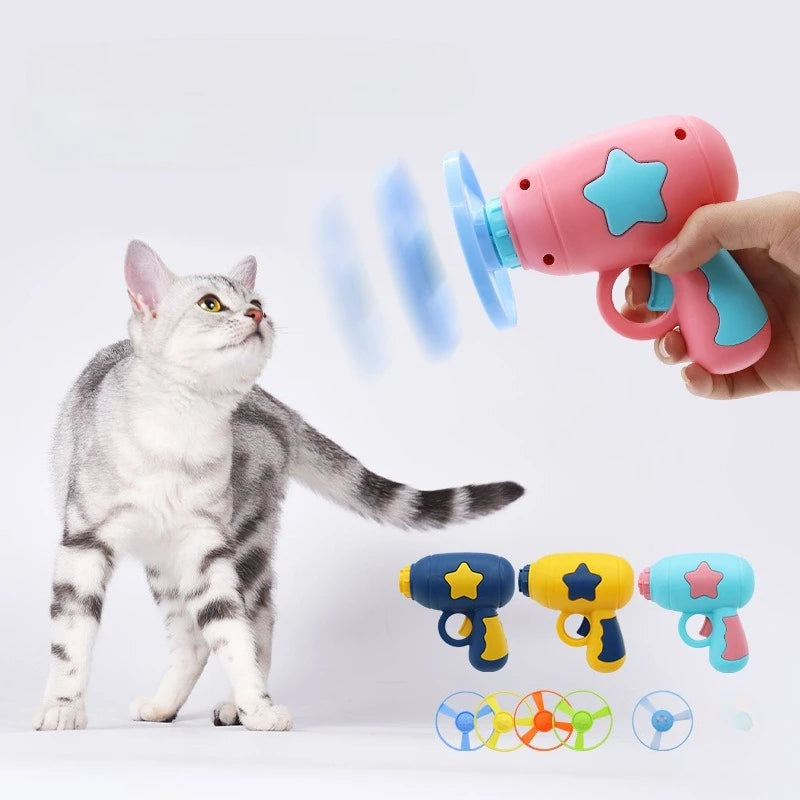 Juguete Interactivo de Discos Voladores para Gatos — Lanzador Mini con 5 Discos