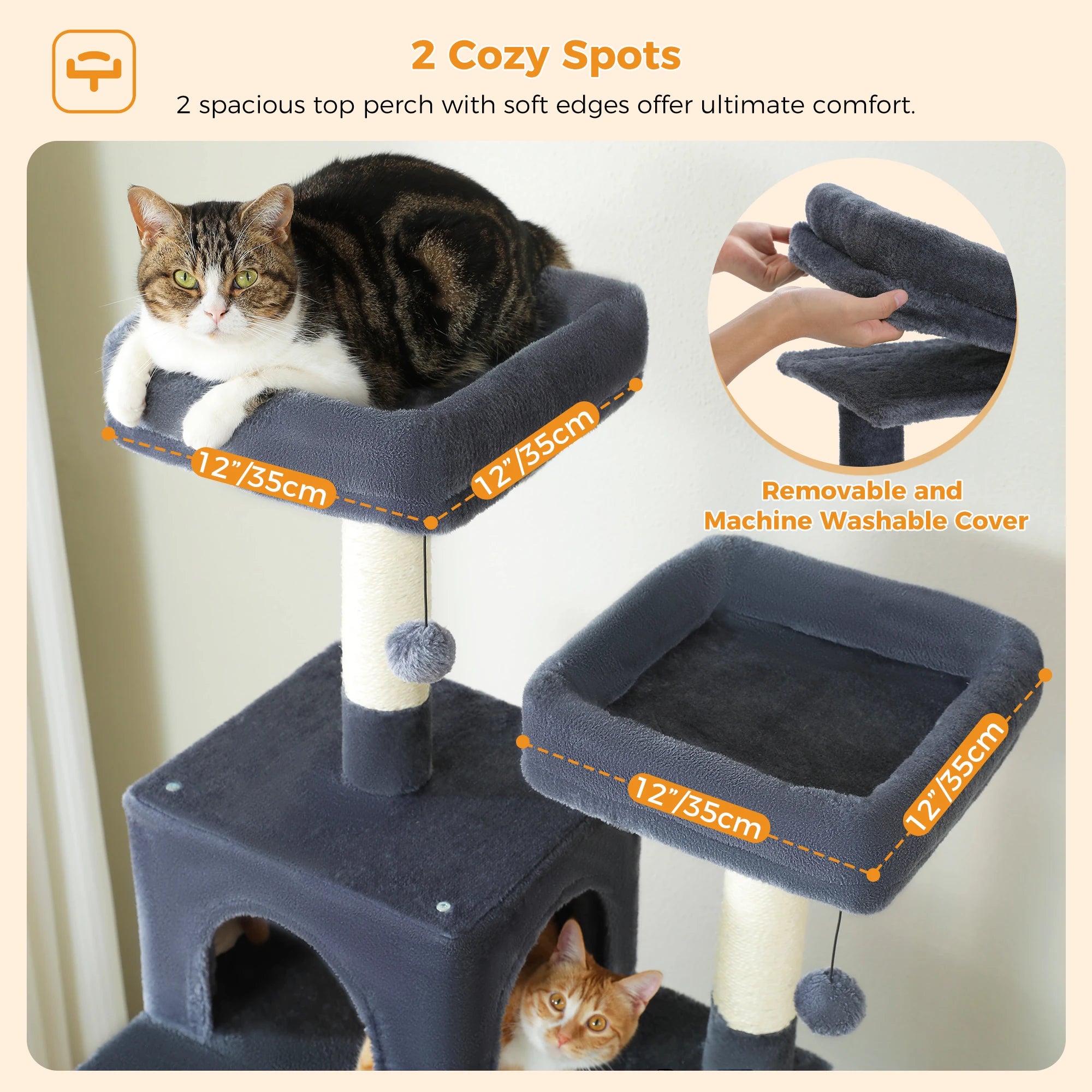 Árbol Rascador Multinivel para Gatos con Postes Rascadores, Hamaca, Casita, Percha Espaciosa y Bolas Colgantes para Gatos de Interior