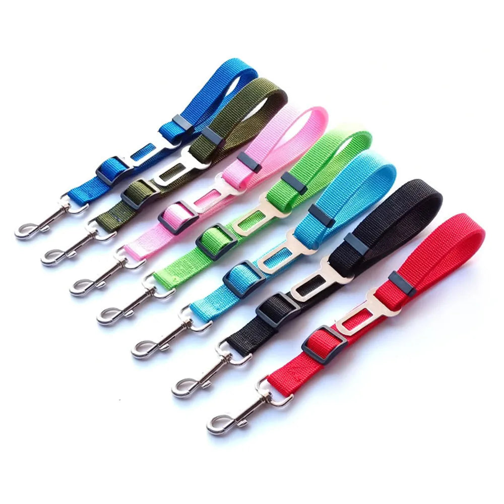 Cinturón de Seguridad Ajustable para Perros en el Coche — Nylon Reflectante y Elástico | 21 Colores