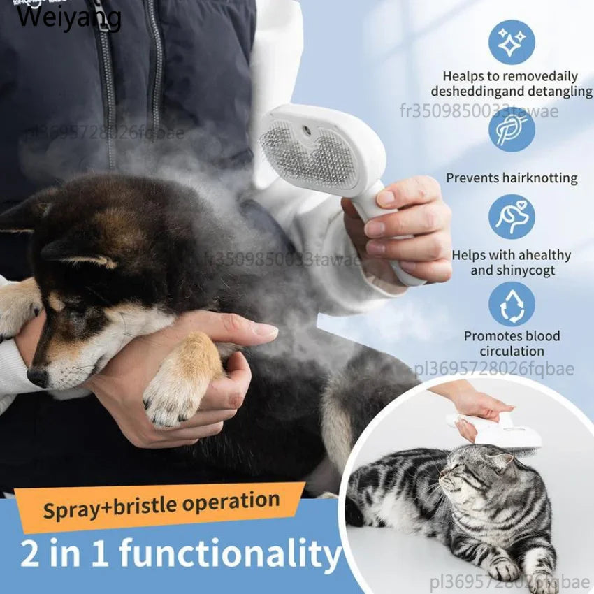 Cepillo Vaporizador con Spray para Perros y Gatos - 2 en 1 Masaje y Cepillado Recargable USB