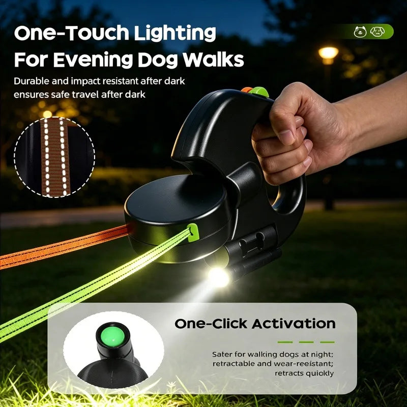 Correa Extensible Doble para Perros 3m con Linterna LED y Dispensador de Bolsas