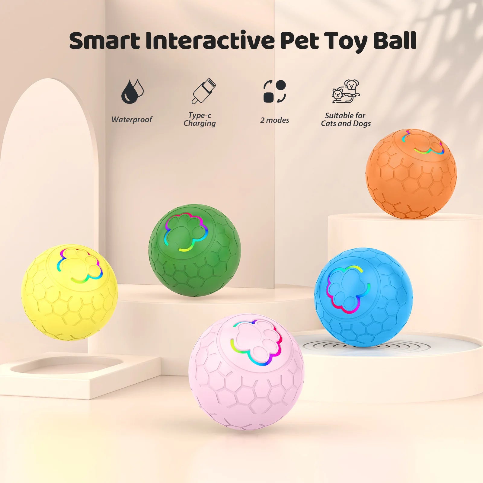 Pelota Inteligente Interactiva para Perros y Gatos - Electrónica, Automática, con Luces RGB y Carga USB