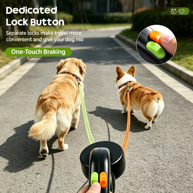 Correa Extensible Doble para Perros 3m con Linterna LED y Dispensador de Bolsas