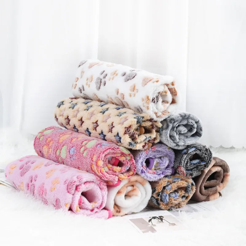 Manta Suave y Esponjosa para Mascotas, Franela con Estampado de Huellas, Cama Cálida y Cómoda para Perros y Gatos