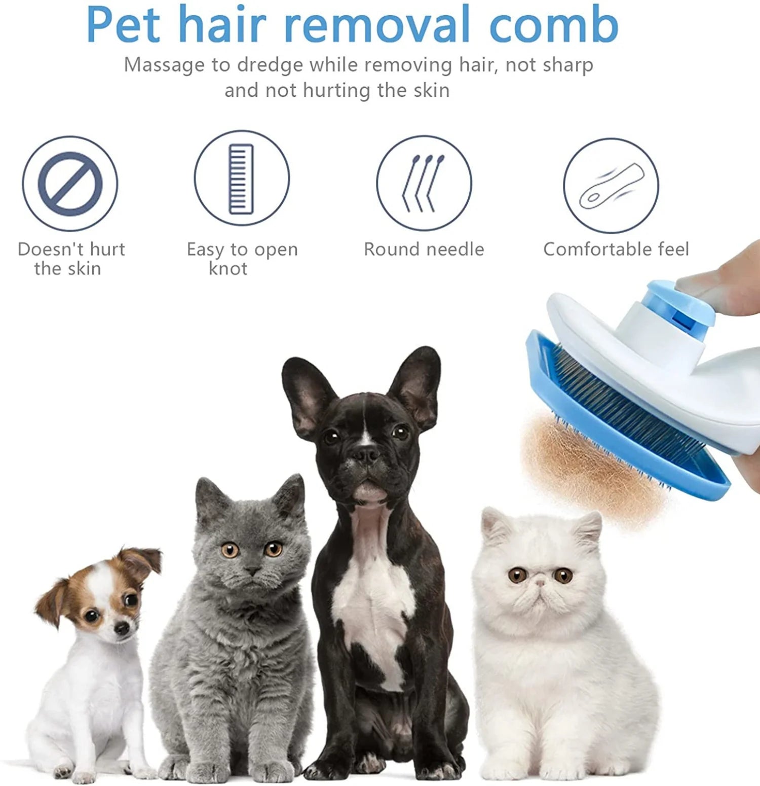 Cepillo quitapelos para perros y gatos – Peine de aseo para pelo largo, limpieza y baño – Accesorios para mascotas