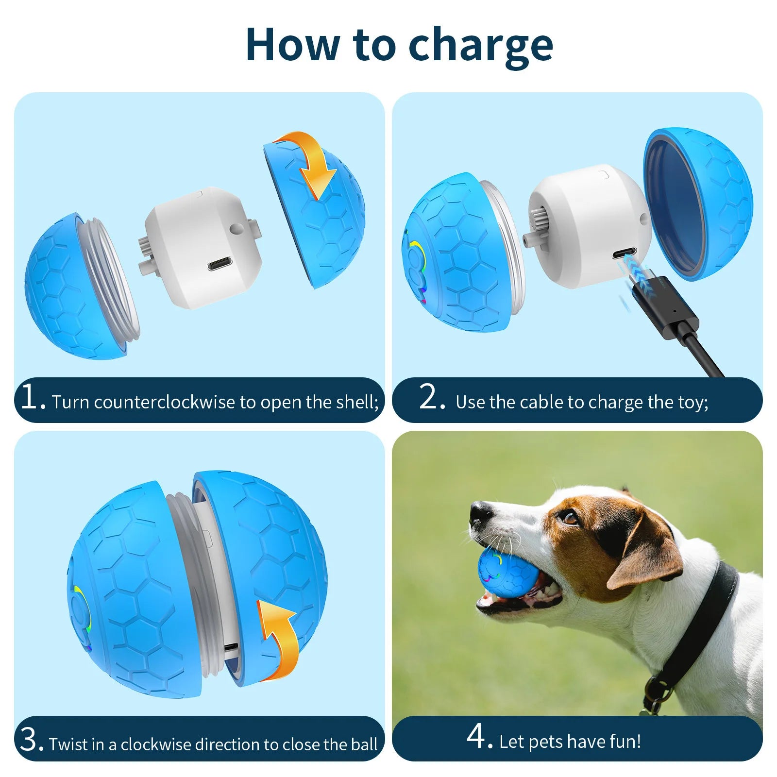 Pelota Inteligente Interactiva para Perros y Gatos - Electrónica, Automática, con Luces RGB y Carga USB