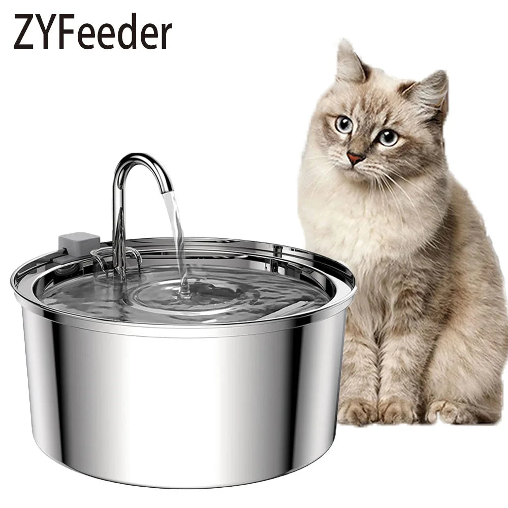 Fuente de Agua para Mascotas de Acero Inoxidable - Bebídero Automático Silencioso con Filtro para Gatos y Perros, USB, 3L
