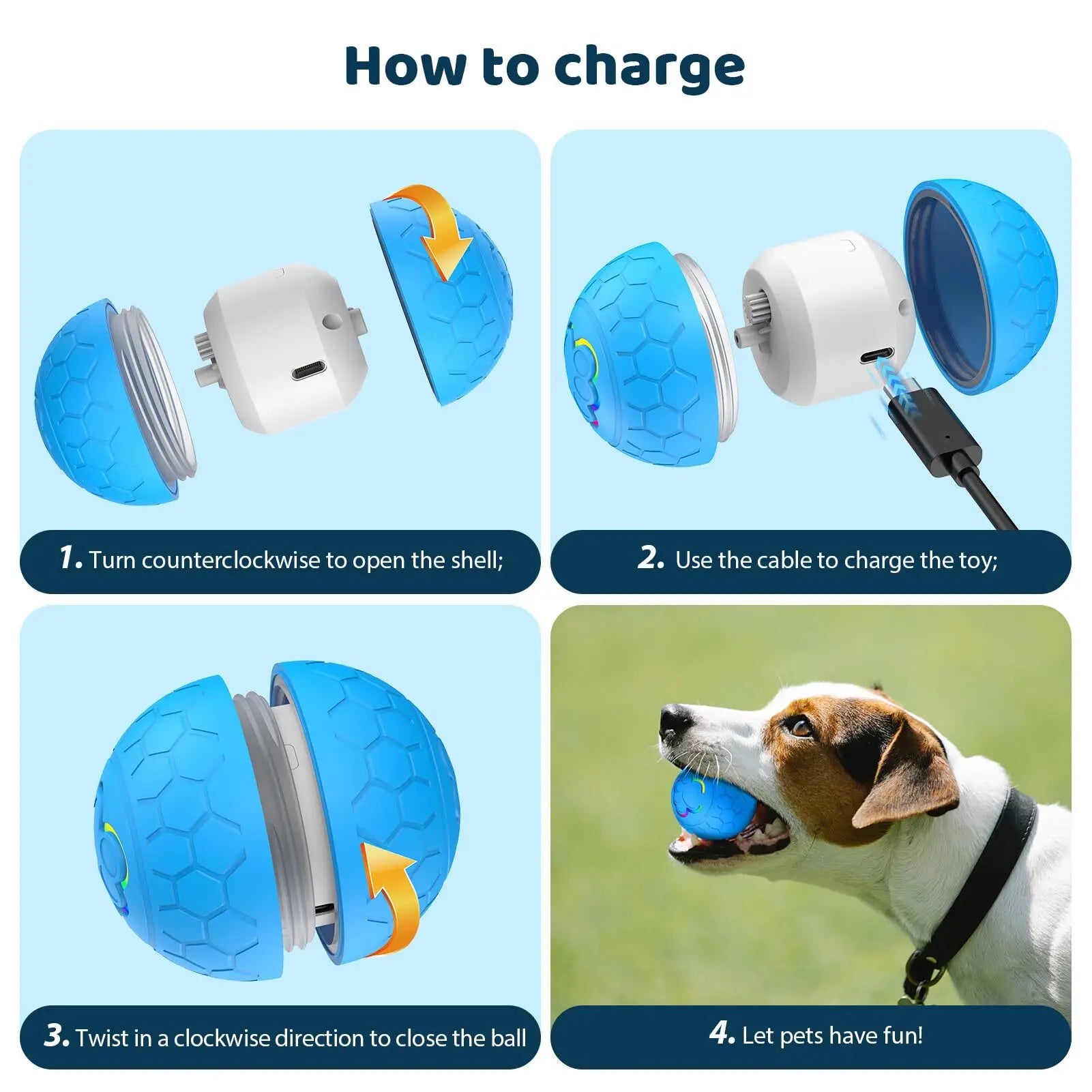 Pelota Inteligente Interactiva para Perros y Gatos - Electrónica, Automática, con Luces RGB y Carga USB