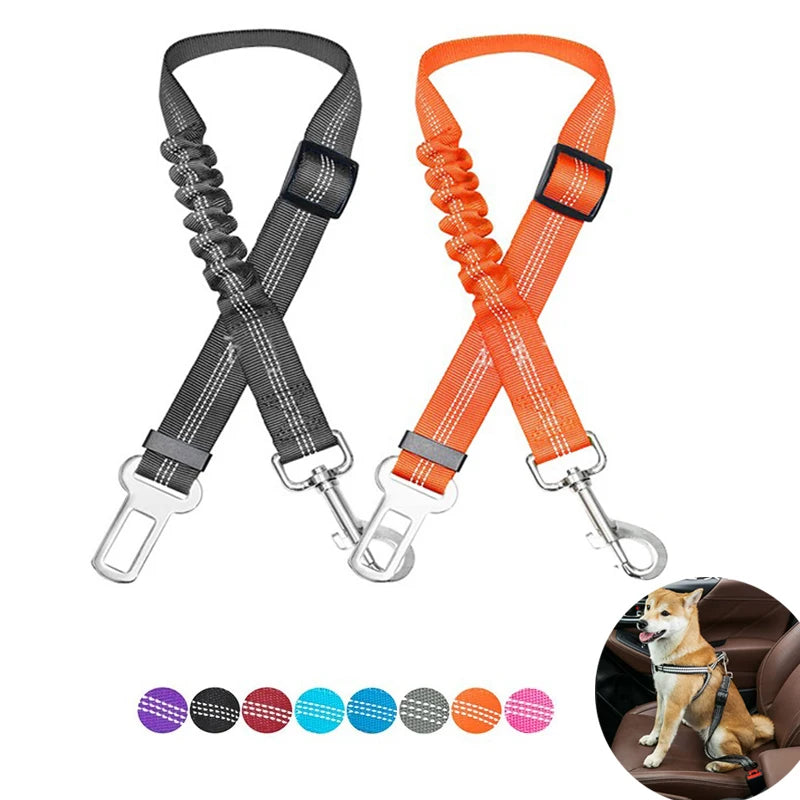 Cinturón de Seguridad Ajustable para Perros en el Coche — Nylon Reflectante y Elástico | 21 Colores