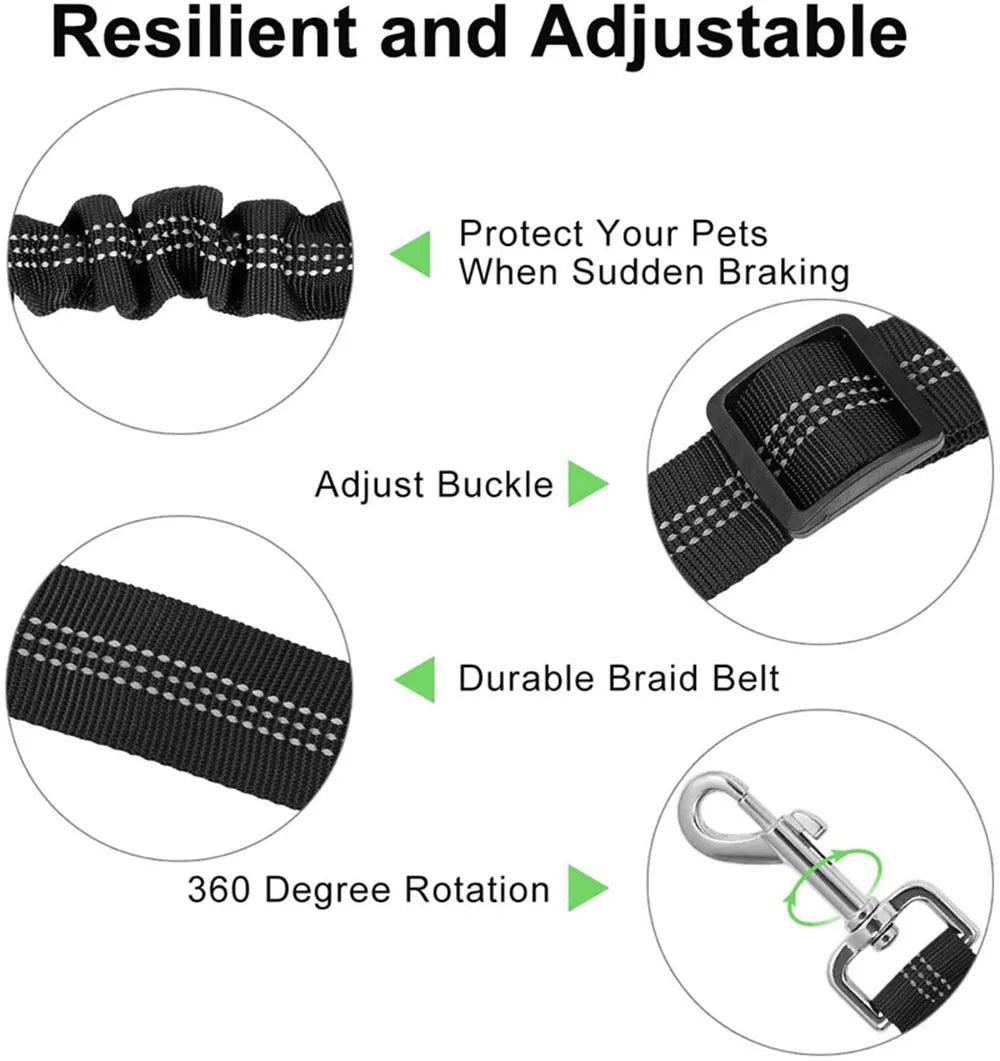 Cinturón de Seguridad Ajustable para Perros en el Coche — Nylon Reflectante y Elástico | 21 Colores