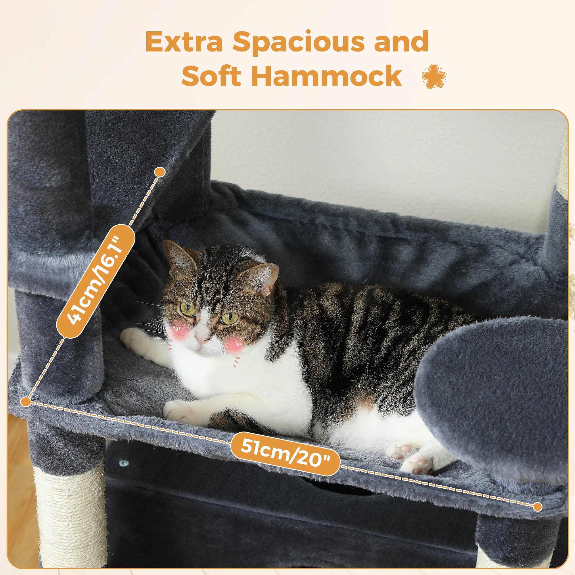 Árbol Rascador Multinivel para Gatos con Postes Rascadores, Hamaca, Casita, Percha Espaciosa y Bolas Colgantes para Gatos de Interior