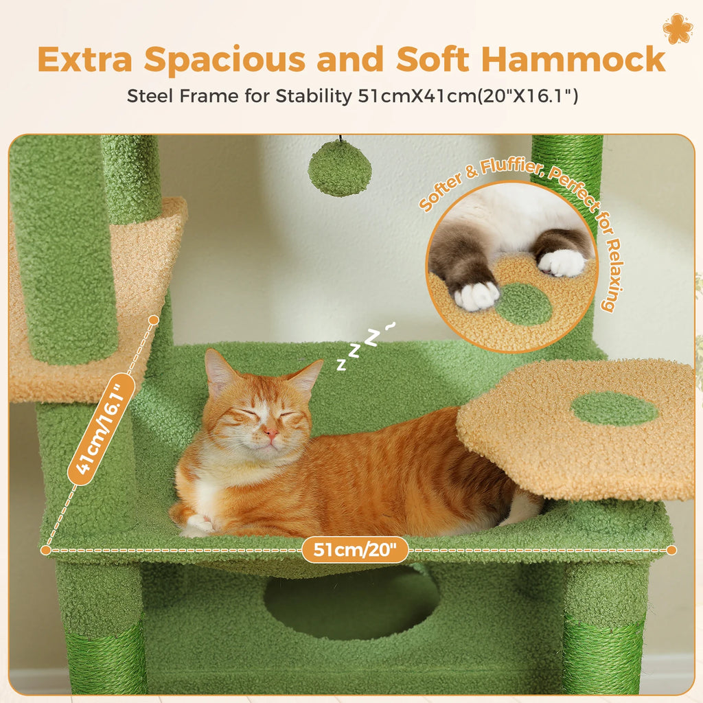 Árbol Rascador Multinivel para Gatos con Postes Rascadores, Hamaca, Casita, Percha Espaciosa y Bolas Colgantes para Gatos de Interior