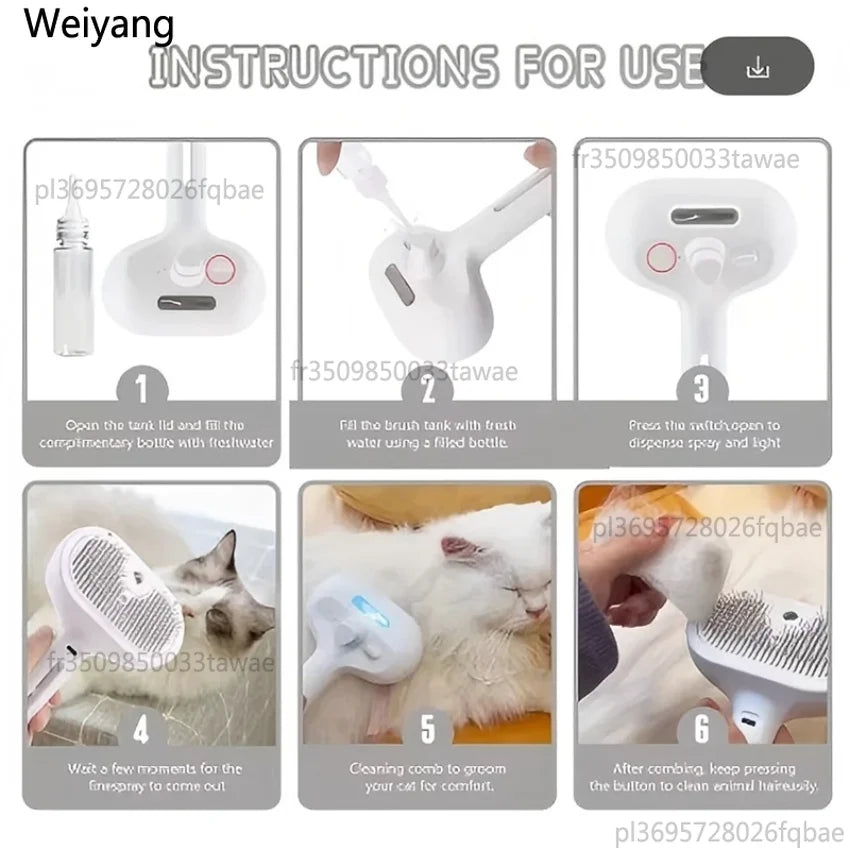 Cepillo Vaporizador con Spray para Perros y Gatos - 2 en 1 Masaje y Cepillado Recargable USB