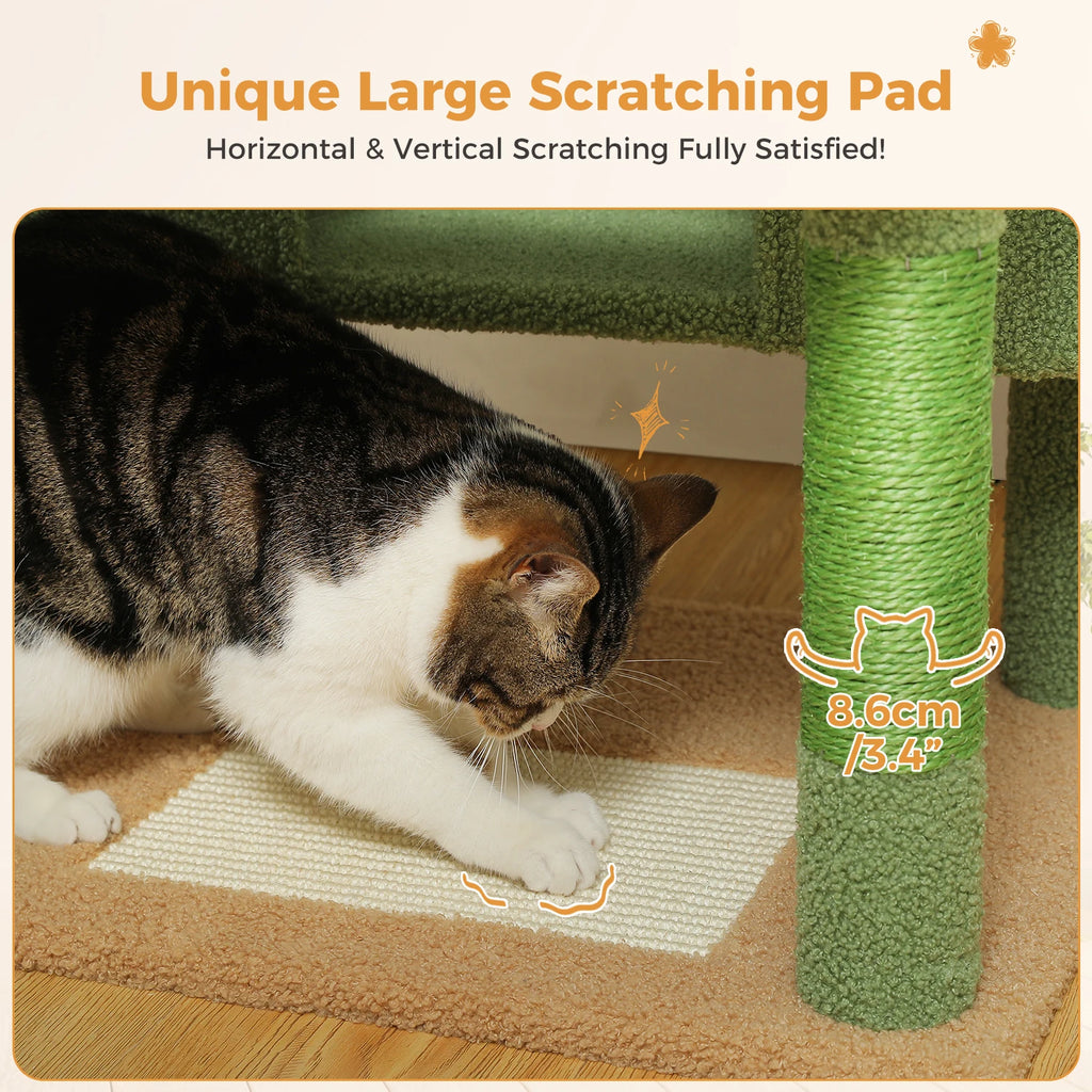 Árbol Rascador Multinivel para Gatos con Postes Rascadores, Hamaca, Casita, Percha Espaciosa y Bolas Colgantes para Gatos de Interior
