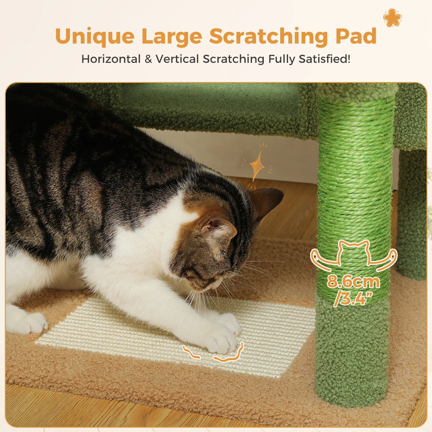 Árbol Rascador Multinivel para Gatos con Postes Rascadores, Hamaca, Casita, Percha Espaciosa y Bolas Colgantes para Gatos de Interior