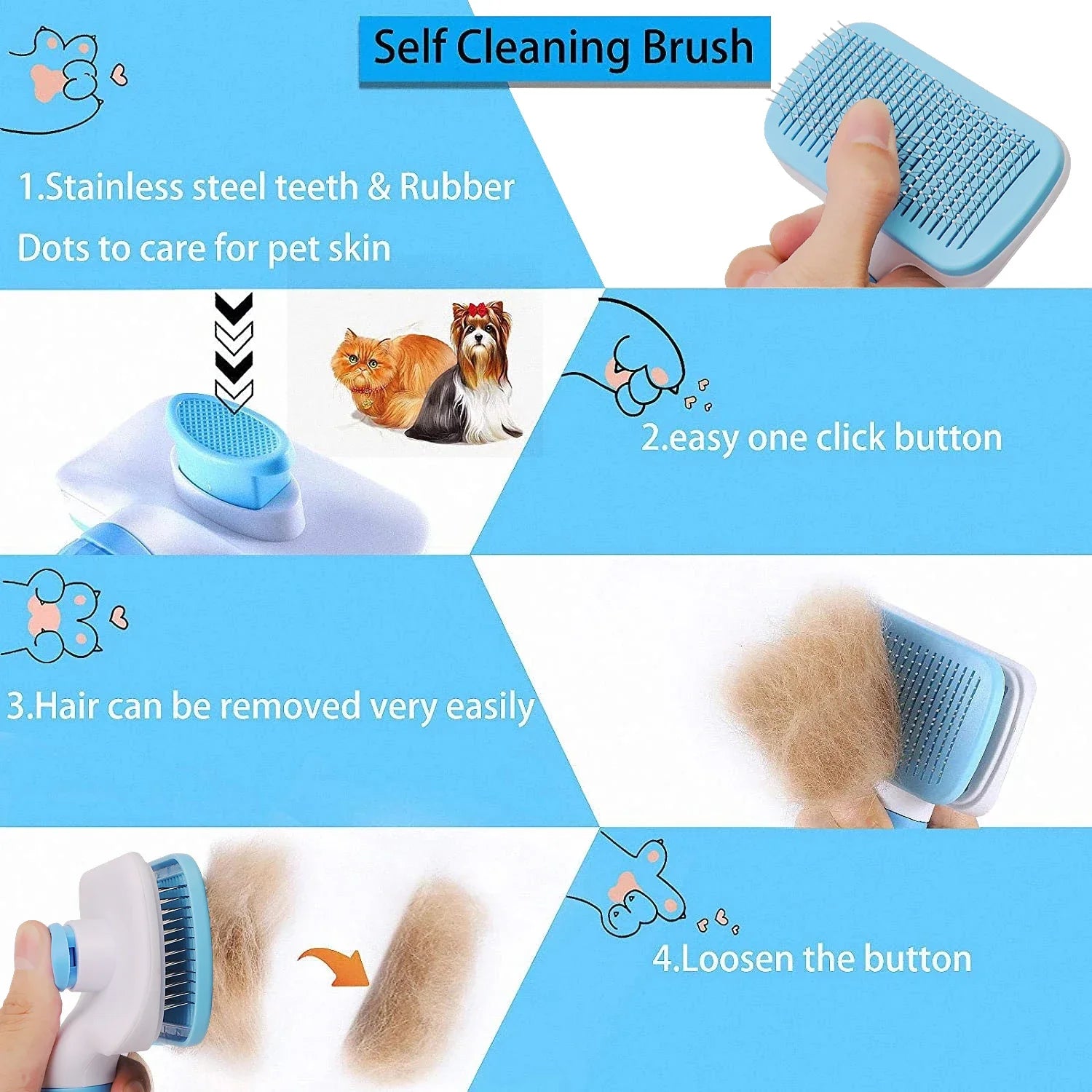 Cepillo quitapelos para perros y gatos – Peine de aseo para pelo largo, limpieza y baño – Accesorios para mascotas