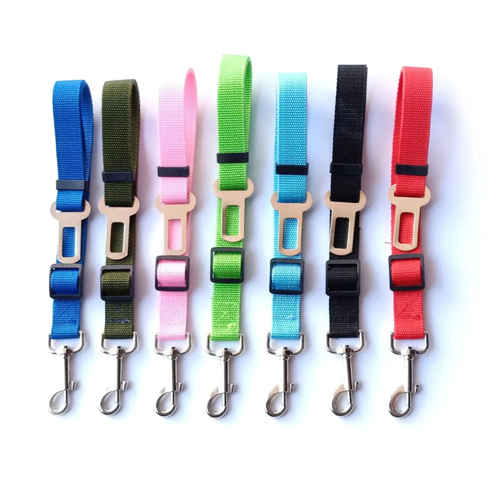 Cinturón de Seguridad Ajustable para Perros en el Coche — Nylon Reflectante y Elástico | 21 Colores