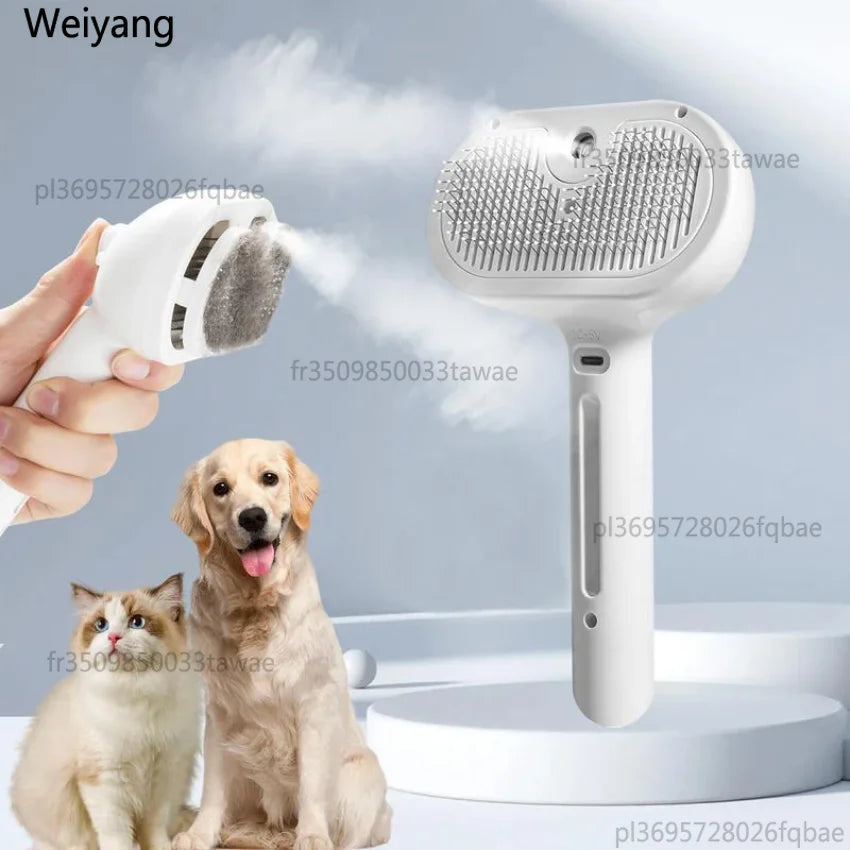 Cepillo Vaporizador con Spray para Perros y Gatos - 2 en 1 Masaje y Cepillado Recargable USB