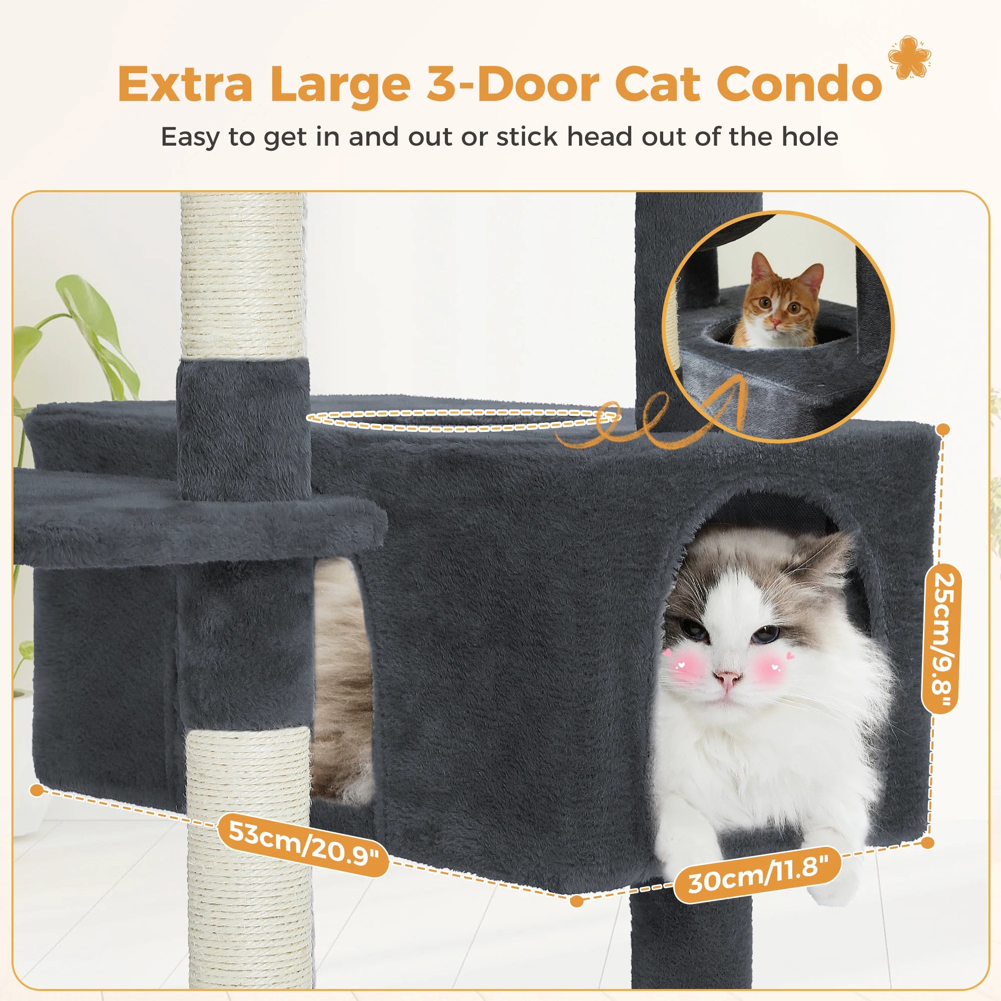 Árbol Rascador Multinivel para Gatos con Postes Rascadores, Hamaca, Casita, Percha Espaciosa y Bolas Colgantes para Gatos de Interior