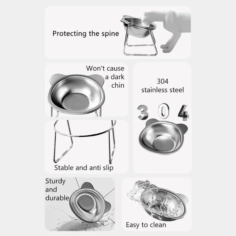 Comedero Elevado de Acero Inoxidable 304 para Gatos y Cachorros — Diseño Inclinado 15°