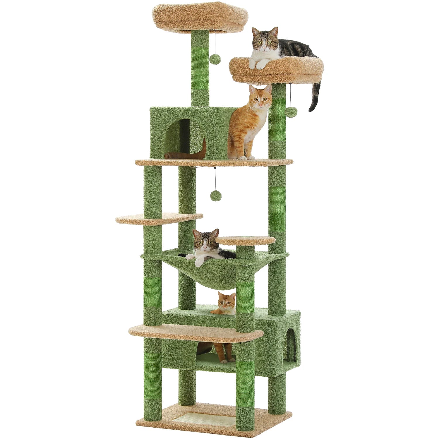 Árbol Rascador Multinivel para Gatos con Postes Rascadores, Hamaca, Casita, Percha Espaciosa y Bolas Colgantes para Gatos de Interior